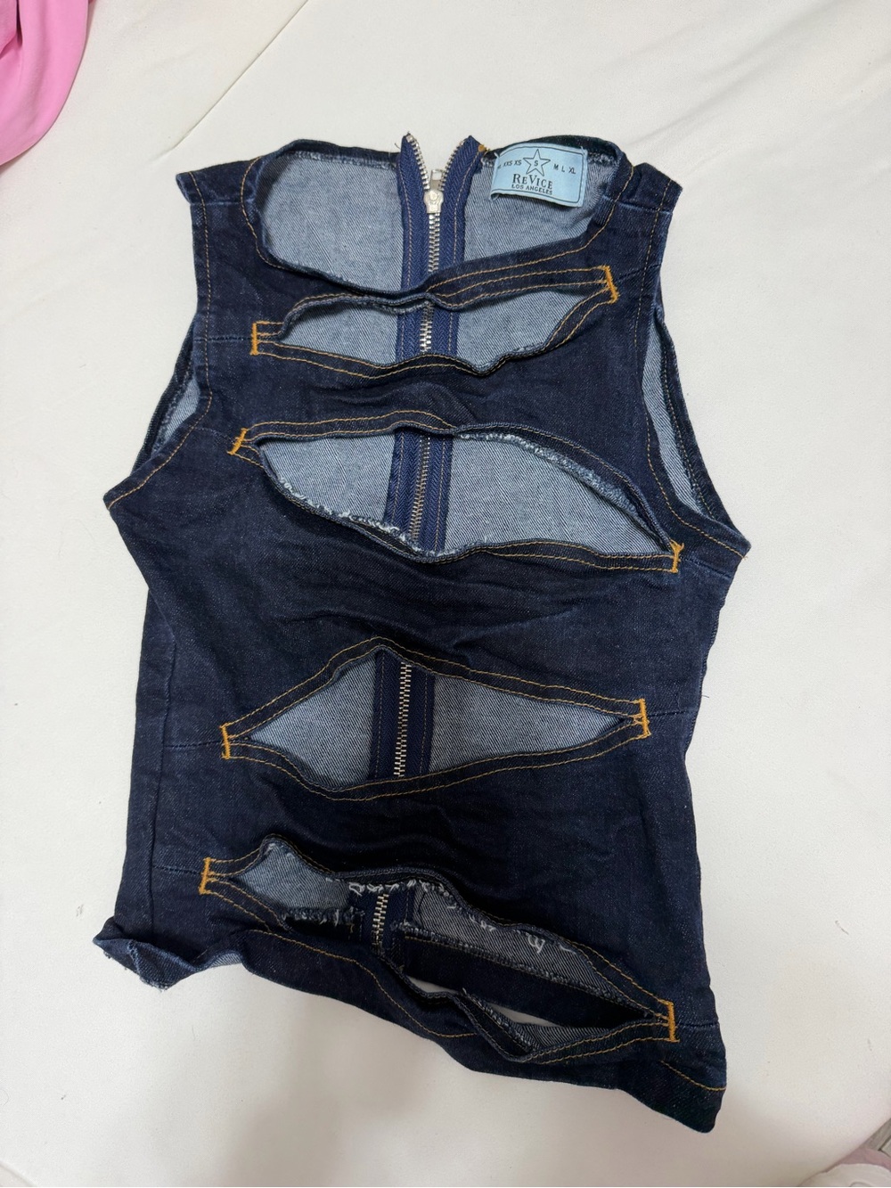 REVICE Dark Blue Distressed Cutout Denim Tank